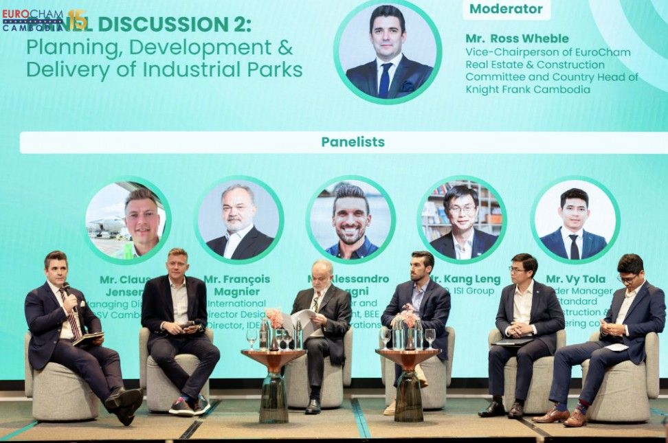 eurocham-industrial-park-forum-2026-panel-phnom-penh-bee.jpg Alessandro Bisagni with fellow panelists at EuroCham Industrial Park Forum 2026 — sustainable industrial parks Cambodia